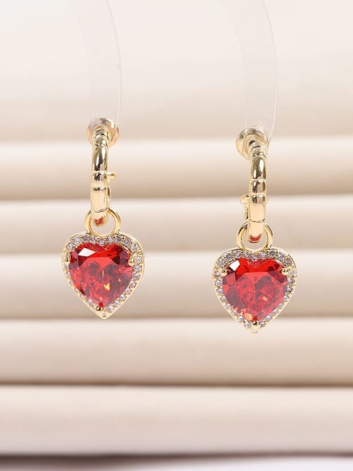 red Brass Cubic Zirconia Heart Luxury Drop Earring