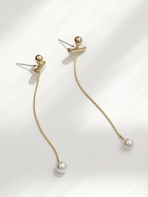 HYACINTH Brass Imitation Pearl Tassel Minimalist Drop Trend Korean Fashion Earring 0