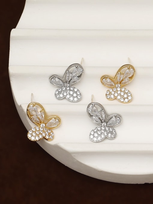 HYACINTH Brass Cubic Zirconia Butterfly Minimalist Stud Earring 1