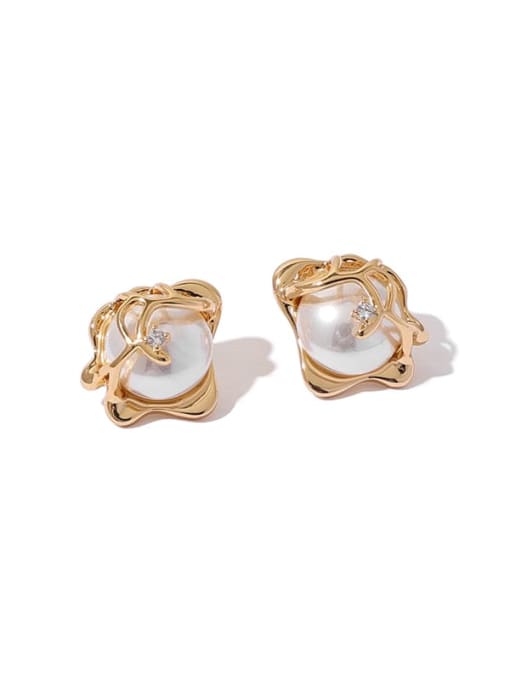 Five Color Brass Imitation Pearl Geometric Vintage Stud Earring
