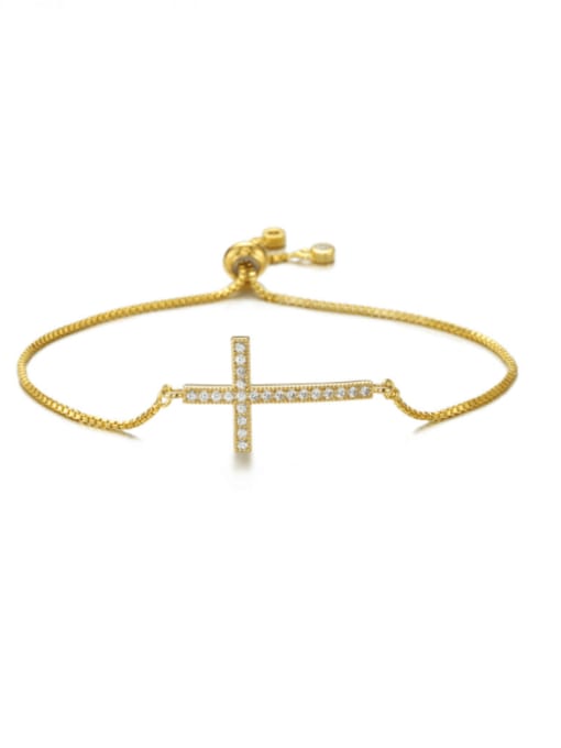AOG Brass Cubic Zirconia Cross Vintage Adjustable Bracelet 1