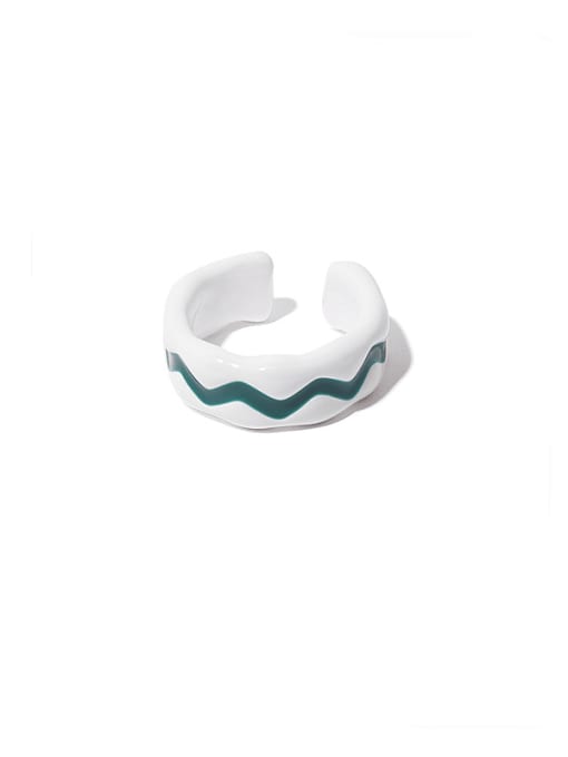 Green white stripe Zinc Alloy Enamel Irregular Minimalist Band Ring