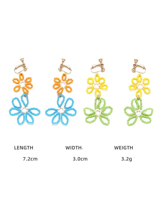 TINGS Brass Glass beads Multi Color Flower Minimalist Clip Earring 2