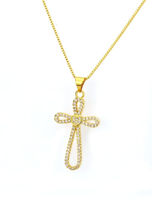 gold-plated Brass Cubic Zirconia Cross Vintage Regligious Necklace