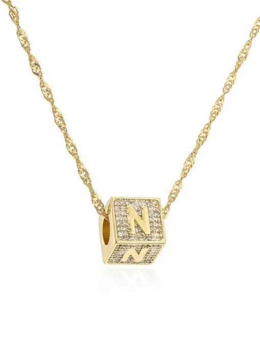 22375 N Brass Cubic Zirconia Square Hip Hop Letter Pendant Necklace