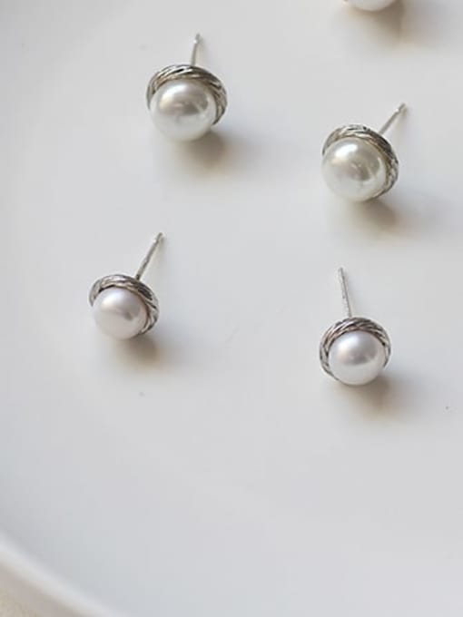 Large white K Copper Imitation Pearl Round Minimalist Stud Trend Korean Fashion Earring