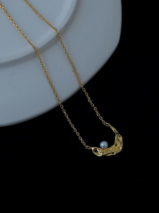 Five Color Brass Imitation Pearl Moon Vintage Necklace 2
