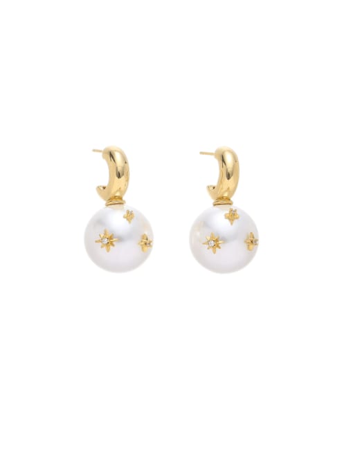 pearl earrings Brass Freshwater Pearl Star Vintage Drop Earring