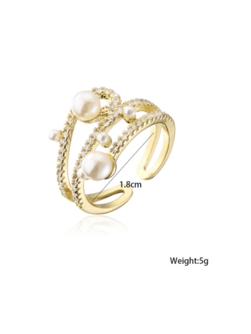 AOG Brass Imitation Pearl Geometric Trend Band Ring 2