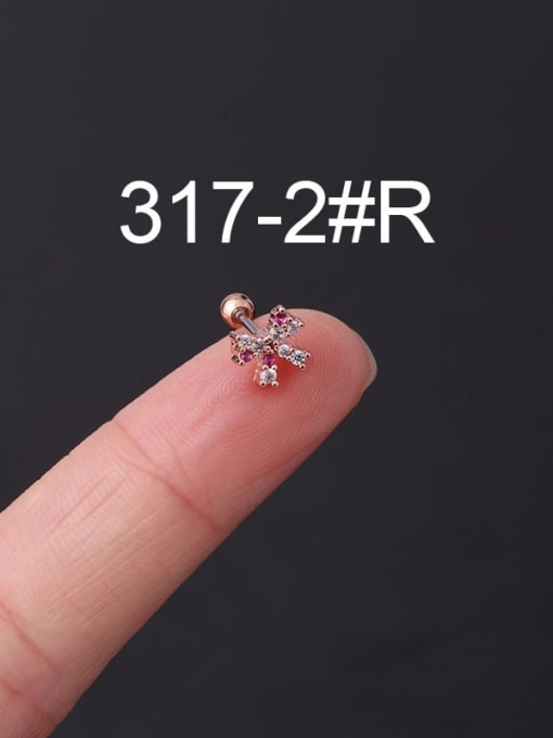 2  Rose Gold Brass Cubic Zirconia Bowknot Cute Single Earring (Single Only One)