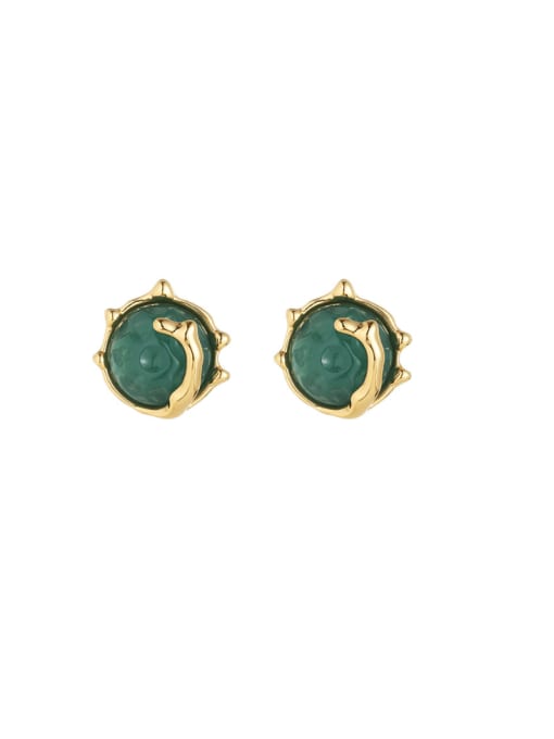 golden Brass Resin Round Vintage Stud Earring