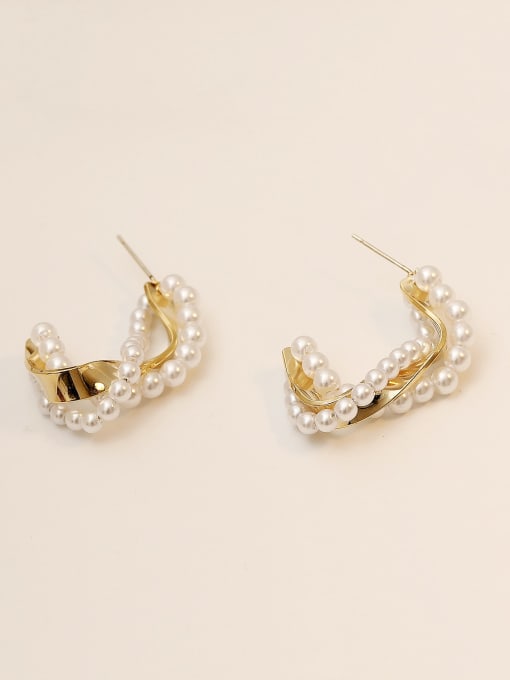 HYACINTH Brass Imitation Pearl Geometric Minimalist Stud Trend Korean Fashion Earring 4