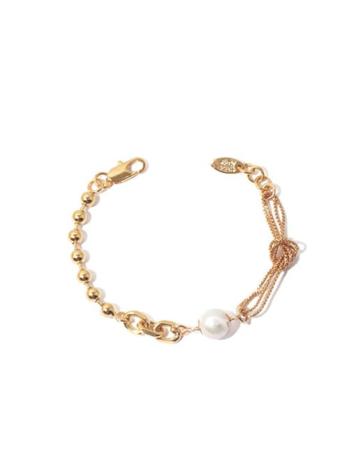 Gold Bracelet Brass Imitation Pearl Hollow Geometric Chain Vintage Necklace