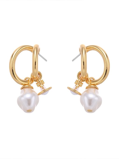 Pearl earrings Brass Imitation Pearl Geometric Hip Hop Huggie Earring