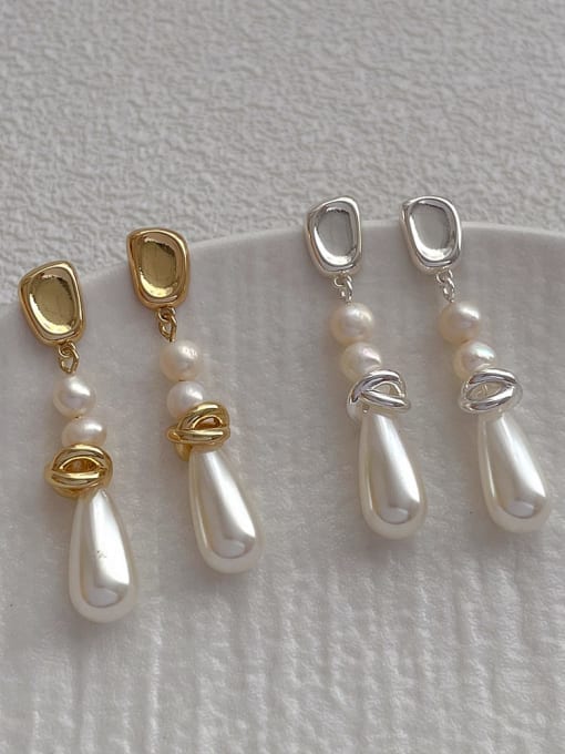 ZRUI Brass Imitation Pearl Water Drop Minimalist Drop Earring 0