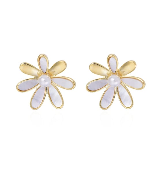 14 K gold Brass Shell Geometric Minimalist Stud Trend Korean Fashion Earring