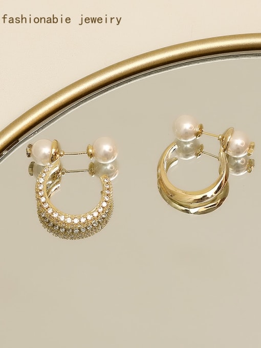 golden Brass Cubic Zirconia Geometric Vintage Clip Trend Korean Fashion Earring