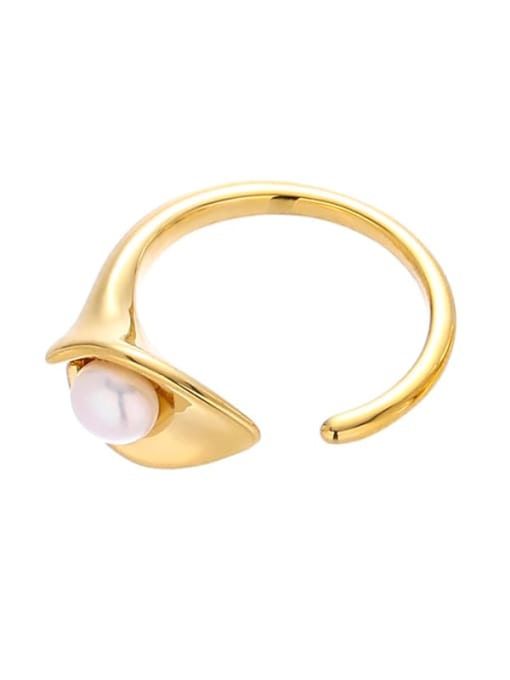 Ring ① Brass Imitation Pearl Irregular Minimalist Band Ring