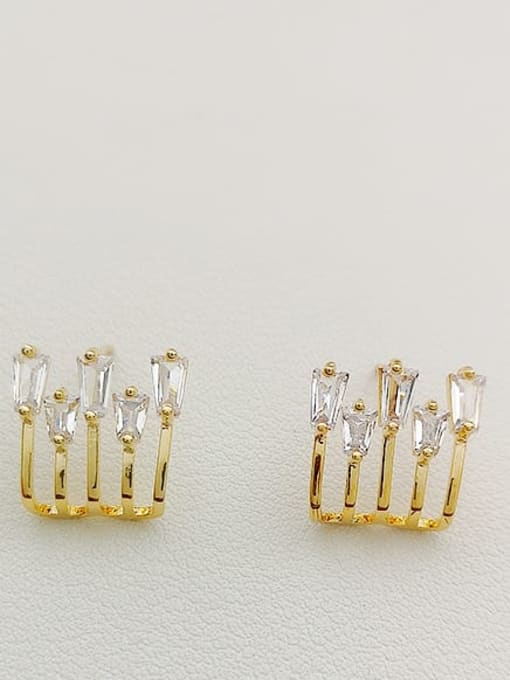 14K Gold Copper Cubic Zirconia Geometric Minimalist Stud Trend Korean Fashion Earring
