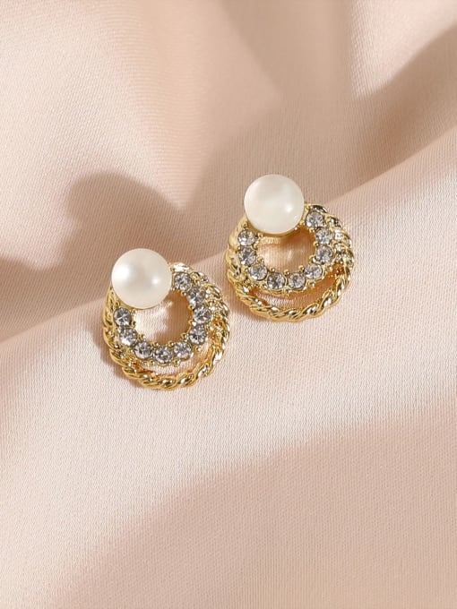 14k gold Brass Imitation Pearl Geometric Minimalist Stud Earring