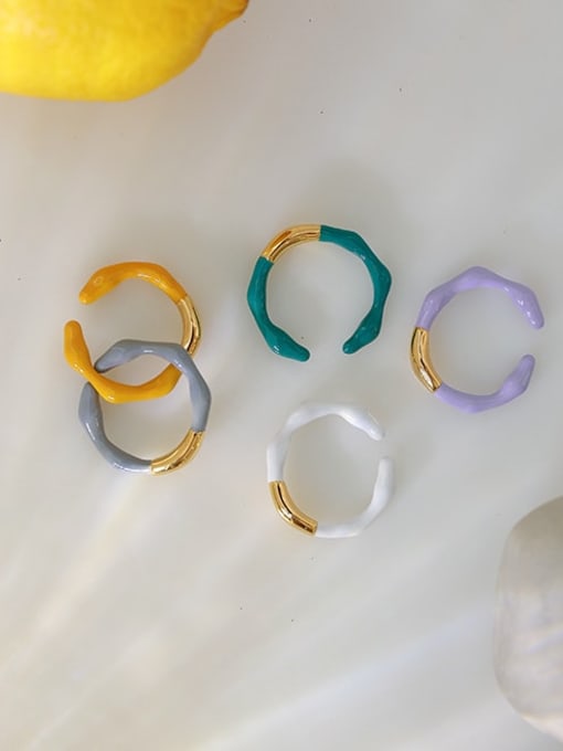 Five Color Brass Enamel Irregular Minimalist Band Ring 2