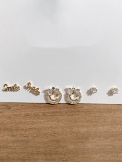 Letter smiley face Set Earrings Brass Cubic Zirconia  Trend Smiley Letter Stud Earring