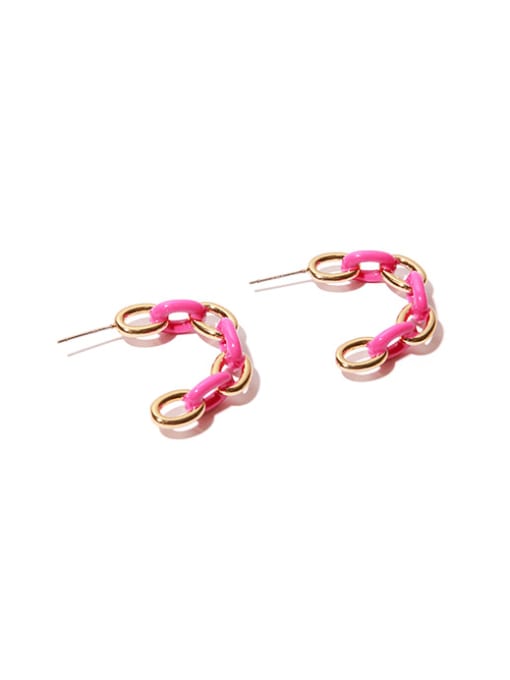 Pink oil dripping Earrings Brass Enamel Geometric Vintage Drop Earring