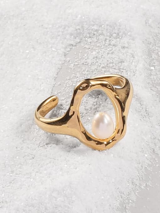ACCA Brass Imitation Pearl Geometric Vintage Band Ring 3