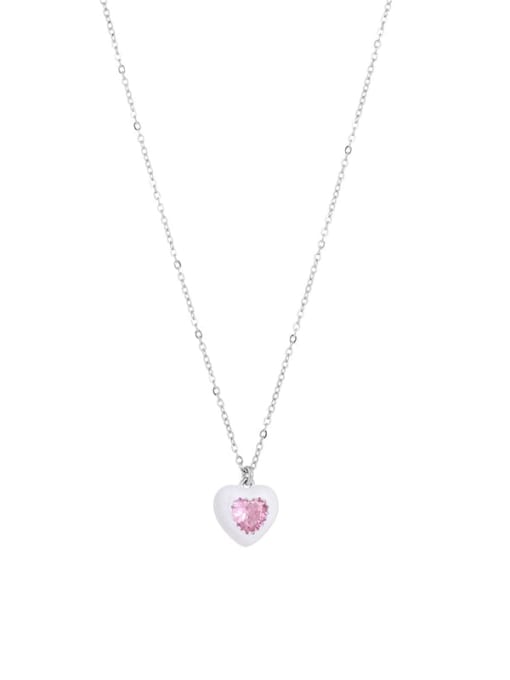 white Titanium Steel Multi Color Enamel Heart Minimalist Necklace