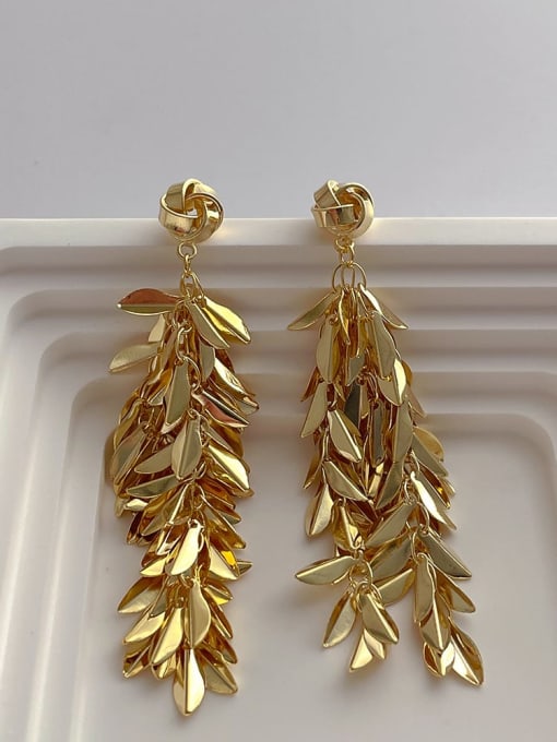 D04 Gold Tassel Earrings Brass Leaf Minimalist Drop Earring