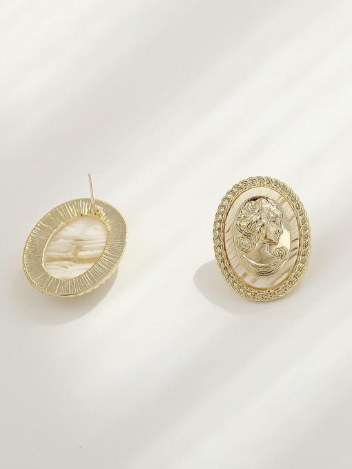 HYACINTH Brass Shell Oval Vintage Stud Trend Korean Fashion Earring 3