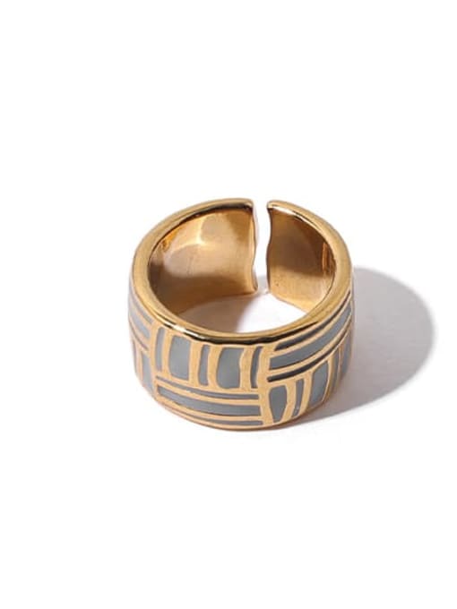 Grey oil drop Brass Enamel Geometric Vintage Band Ring