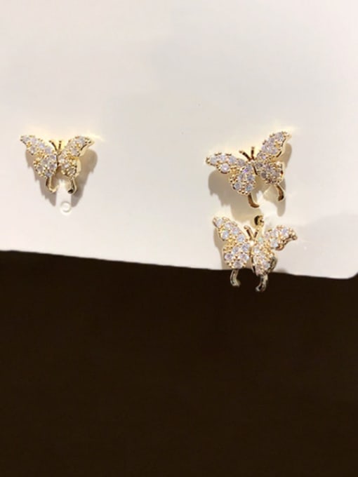 gold Alloy Cubic Zirconia Cute Butterfly  Stud Earring