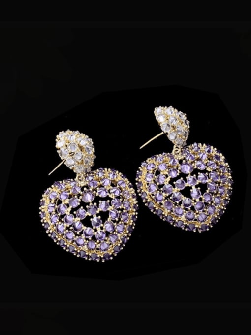 purple Brass Cubic Zirconia Heart Luxury Cluster Earring