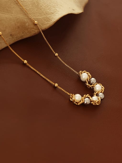 Five Color Brass Imitation Pearl Knot Geometric Vintage Necklace 2