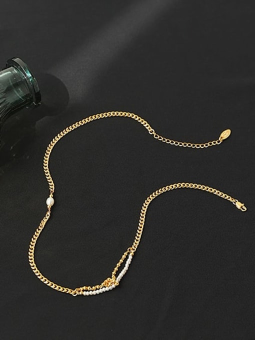 ACCA Brass Imitation Pearl Geometric Hip Hop Necklace