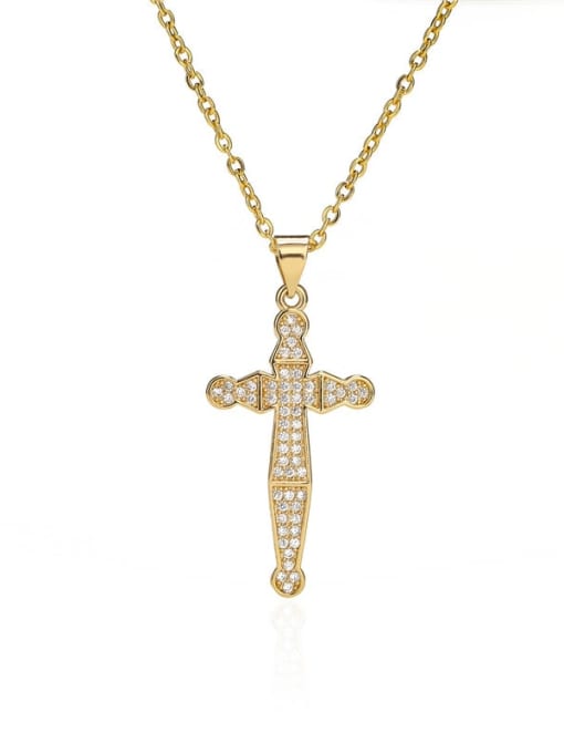 20687 Brass Cubic Zirconia Cross Vintage Regligious Necklace