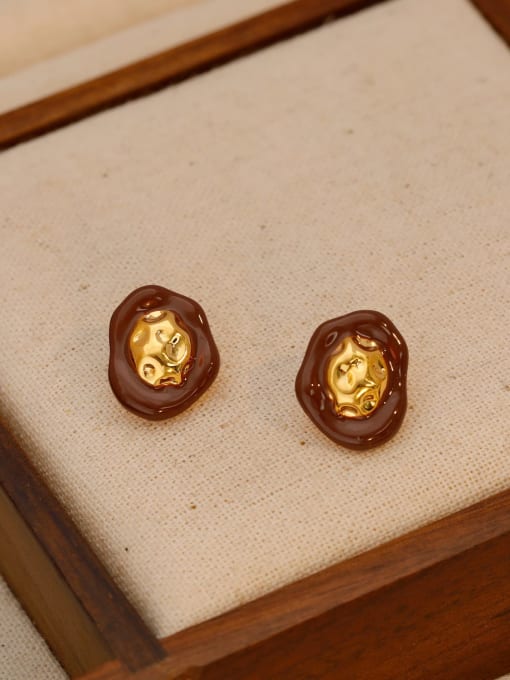 18K gold Brass Enamel Geometric Minimalist Stud Earring
