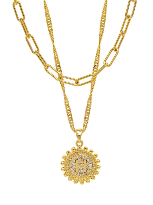 16K gold letter H Brass Cubic Zirconia Letter Minimalist Multi Strand Necklace