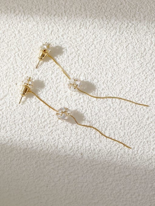 14k Gold Brass Cubic Zirconia Tassel Minimalist Threader Earring