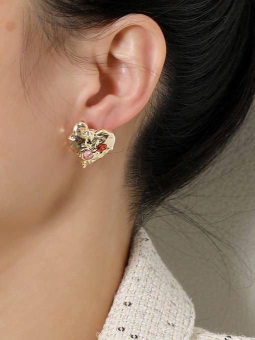 HYACINTH Brass Cubic Zirconia Heart Vintage Stud Earring 1