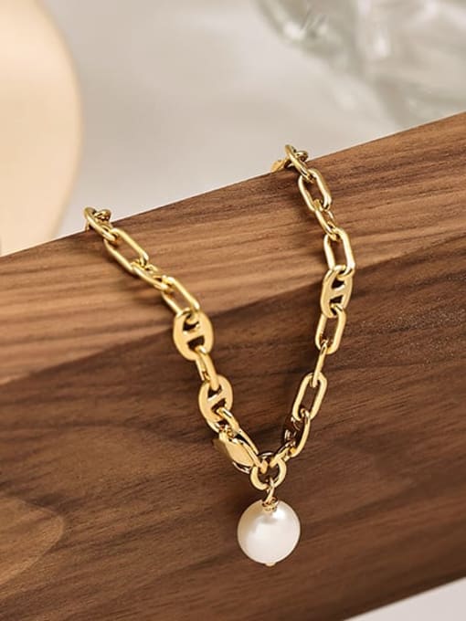Five Color Brass Imitation Pearl Geometric Vintage Hollow Chain Link Bracelet 2