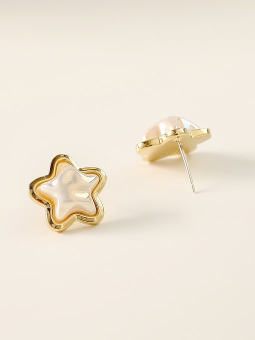 HYACINTH Brass Imitation Pearl Star Minimalist Stud Trend Korean Fashion Earring 3