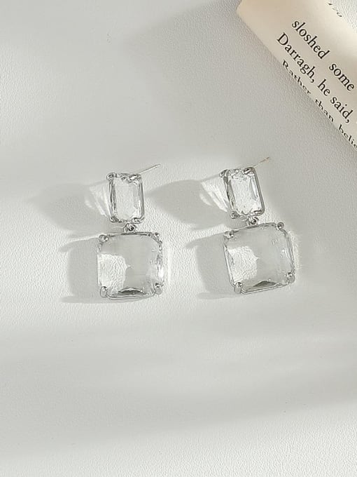 white k Copper Cubic Zirconia Geometric Minimalist Drop Trend Korean Fashion Earring