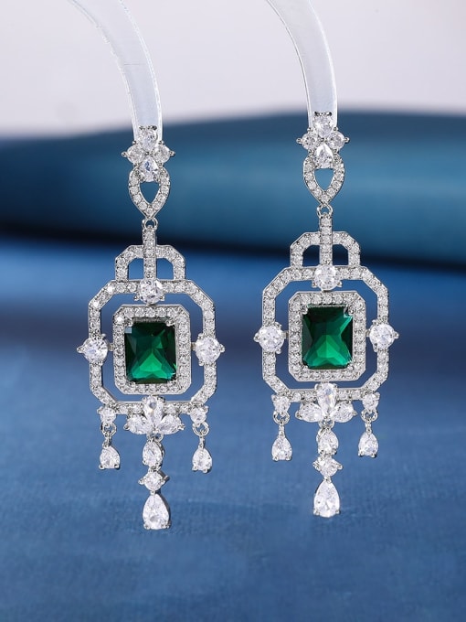 green Brass Cubic Zirconia Multi Color Geometric Luxury Cluster Earring