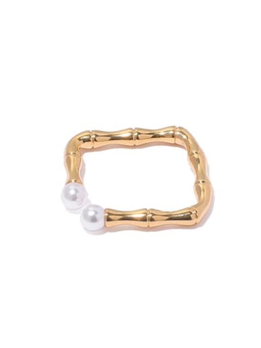 golden Brass Imitation Pearl Geometric Minimalist Band Ring