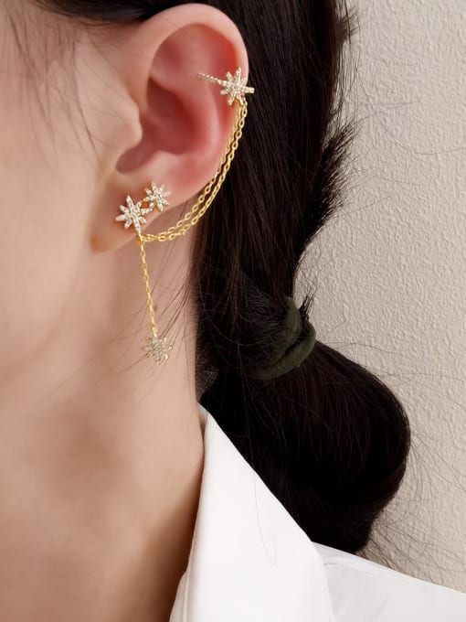 HYACINTH Brass Cubic Zirconia Star Minimalist Ear Cuff Earring 1
