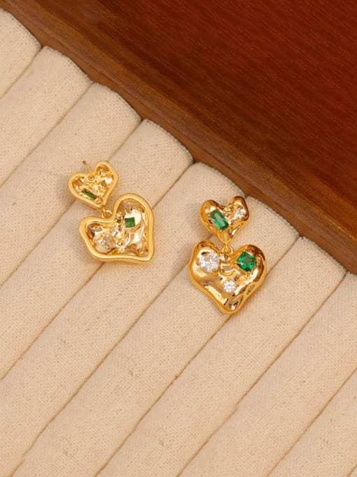 18K gold Brass Cubic Zirconia Heart Vintage Drop Earring