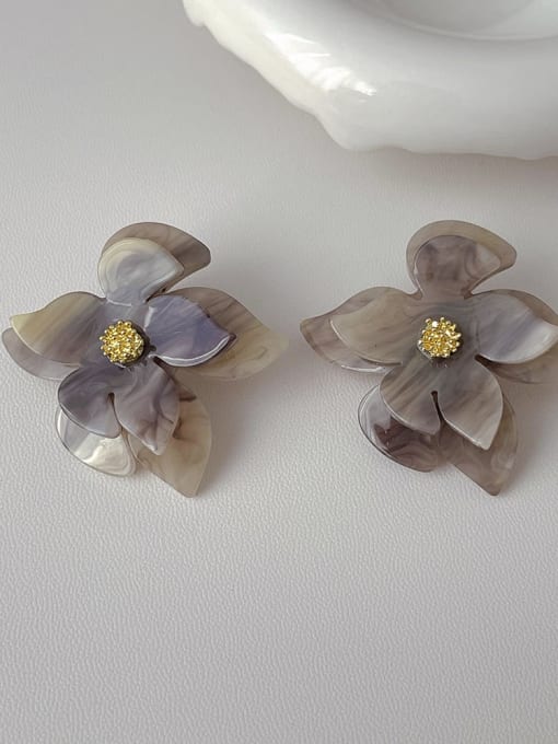 grey Brass Acrylic Flower Minimalist Stud Earring