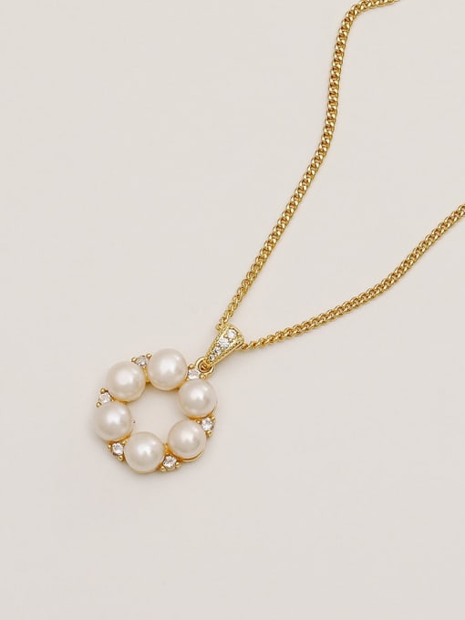 14k gold Brass Imitation Pearl Geometric Minimalist Trend Korean Fashion Necklace